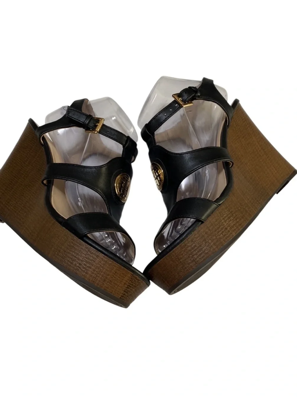 Tommy Hilfiger Kaydin Black Platform Wedge Sandals – Size 8.5